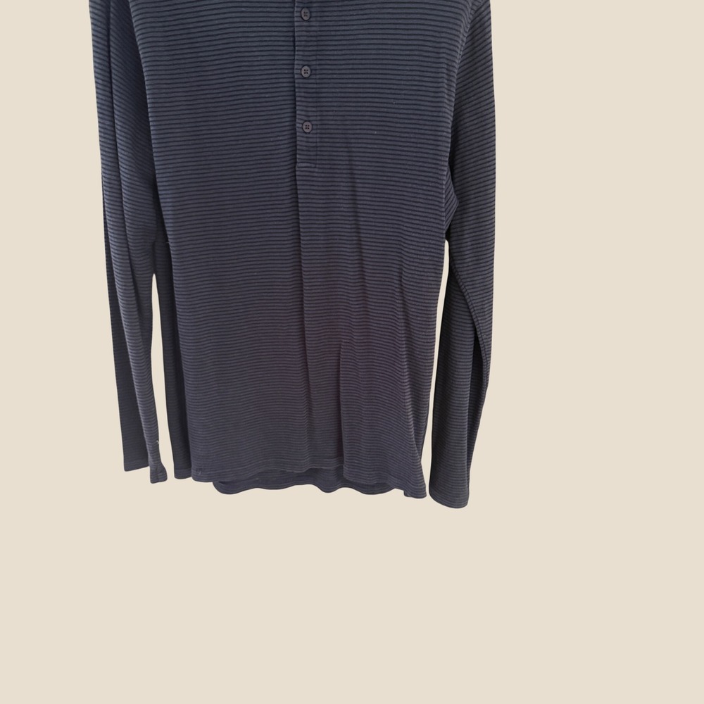 Nau Mens‎ Large Blue Striped Hemp Blend Long Sleeve Ribbed Henley Shirt - Picture 3 of 8